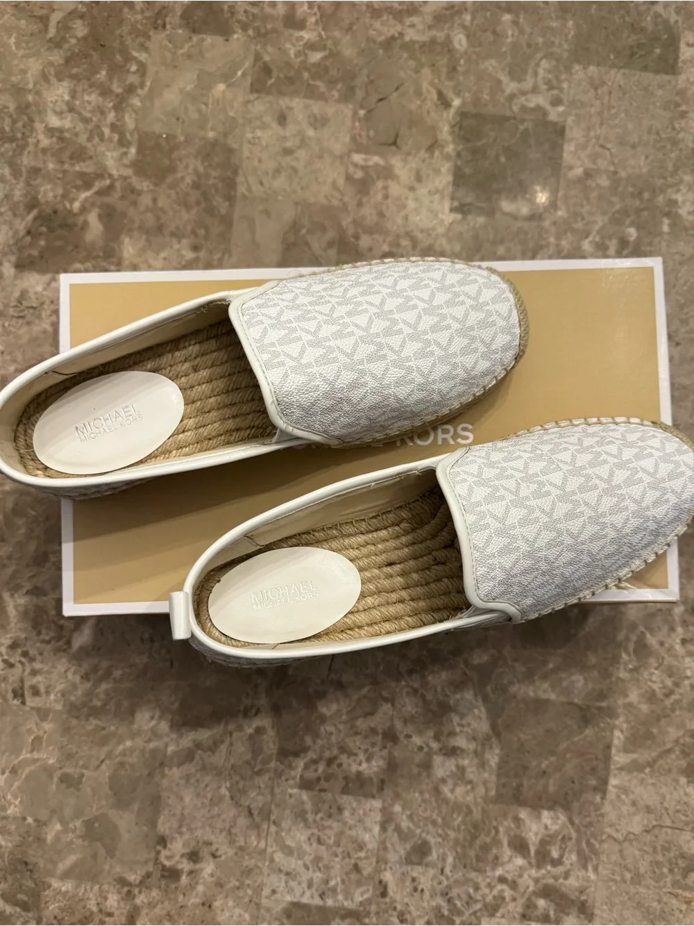 Michael Kors White Monogram Slip-Ons Size 9.5